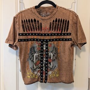Affliction Rose Angel Black Lava Wash Graphic Tee.  Size Medium.